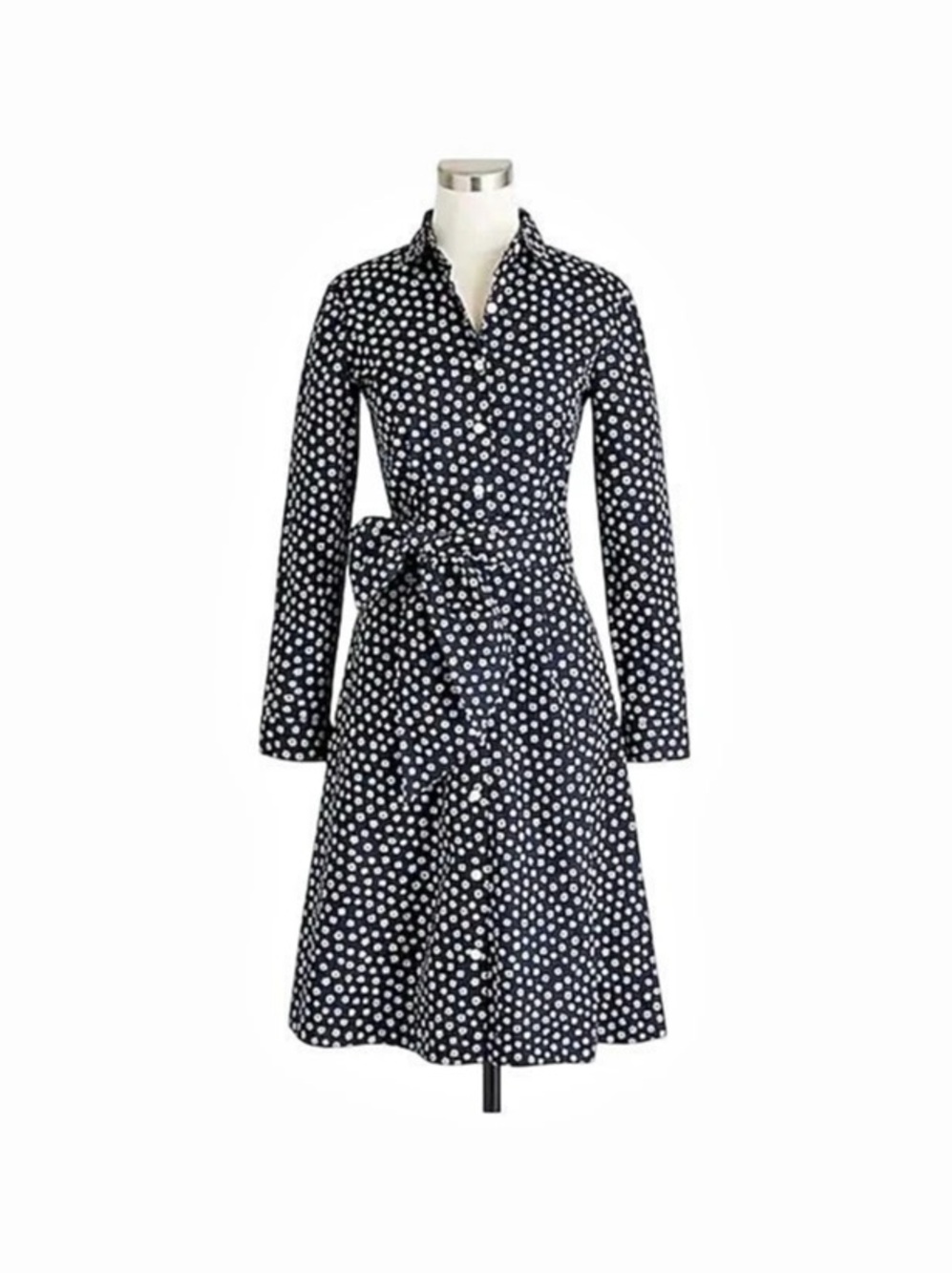 J.Crew Tie waist shirt-dress organic cotton poplin Navy Blue & White Floral Size